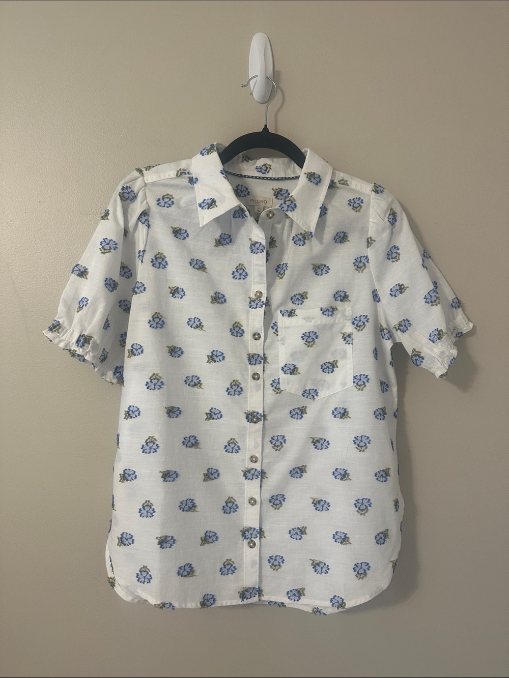 Pilcro by Anthropologie The Aly Puff-Sleeve Button Down Blouse Top NWT Sz Small - Picture 5 of 12